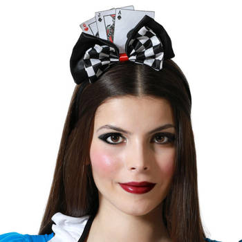 Atosa Verkleed haarband diadeem Casino thema - zwart/wit - meisjes/dames - met speelkaarten - Verkleedhoofddeksels