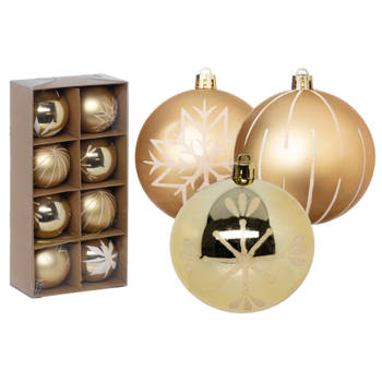Feeric lights and christmas kerstballen 8x - 8 cm - kunststof -goud - Kerstbal