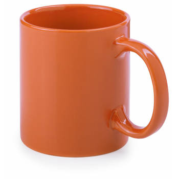 Bellatio Design Koffie mokken/bekers - 1x - keramiek - glans - met oor - oranje - 370 ml - Bekers