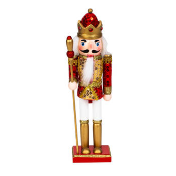IKO - notenkraker soldaat beeld - 30 cm - rood/wit/goud - hout - Kerstbeeldjes