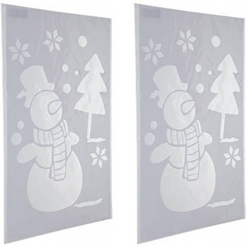 2x Sneeuwspray kerst raamsjablonen sneeuwpoppen plaatjes 54 cm - Kerst raamsjablonen