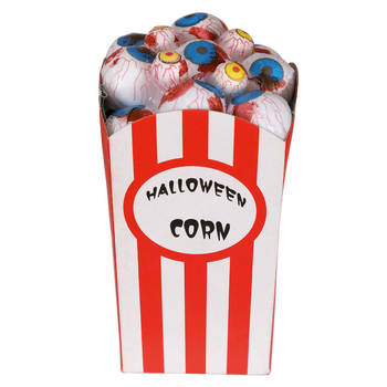 Halloween/Horror deco artikel - popcorn bakje met oogballen - 8 x 16 cm - Feestdecoratievoorwerp
