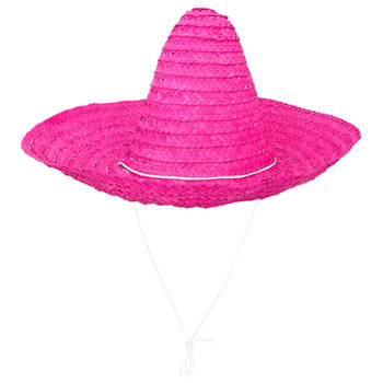 Boland party Carnaval verkleed Sombrero hoed Fiesta - roze - volwassenen - polyester - Verkleedhoofddeksels