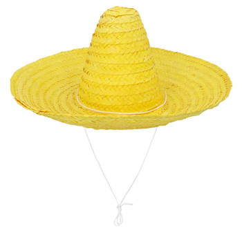 Boland party Carnaval verkleed Sombrero hoed Fiesta - geel - volwassenen - polyester - Verkleedhoofddeksels