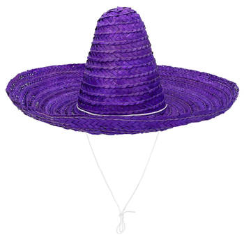 Boland party Carnaval verkleed Sombrero hoed Fiesta - paars - volwassenen - polyester - Verkleedhoofddeksels