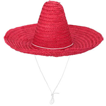 Boland party Carnaval verkleed Sombrero hoed Fiesta - rood - volwassenen - polyester - Verkleedhoofddeksels