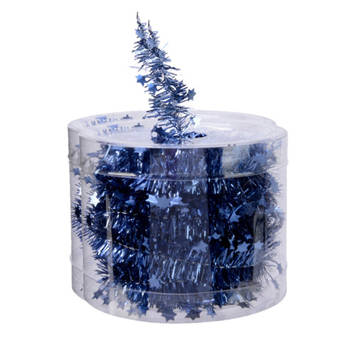 Decoris folieslinger - 2x st- dun - donkerblauw - sterren - 700 x 3 cm - Kerstslingers