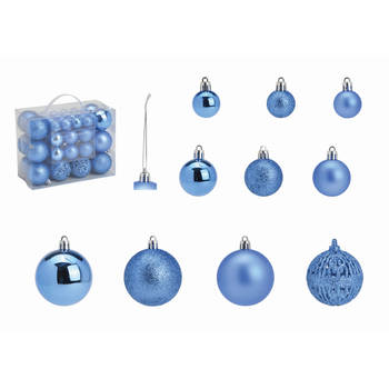 G. Wurm kerstballen - 50x stuks - 3, 4 en 6 cm - blauw - kunststof - Kerstbal