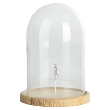 Esschert Design stolp - glas - houten bruin plateau - D15,5 x H25 cm - Decoratieve stolpen