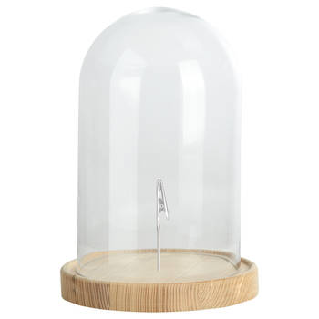 Esschert Design stolp - glas - houten bruin plateau - D20,5 x H31 cm - Decoratieve stolpen