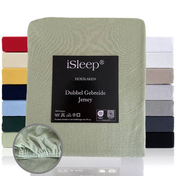 iSleep Hoeslaken Dubbel Jersey - Licht Groen - 160/180x200 cm