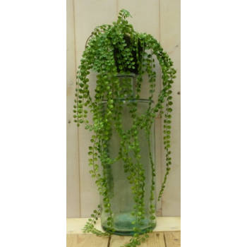 Warentuin Mix - Kunsthangplantje groen met kleine bladeren in hangpotje 40 cm