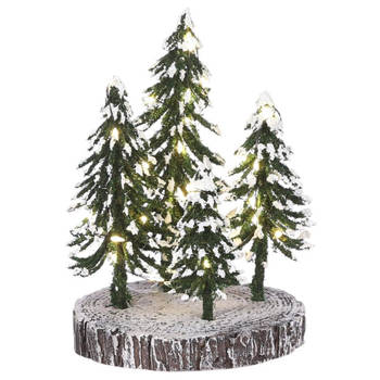 Luville - - 4 Snowy trees on base with warm white light battery operated