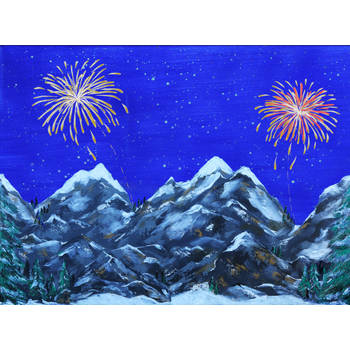 My Village - Achtergrond Canvas LED Vuurwerk 76X56 cm kerst