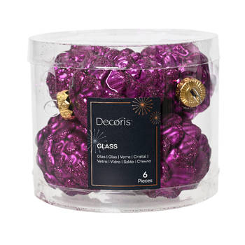 Decoris - Dennenappel glas d5h7 cm vlt ass 6st kerst