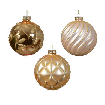 Decoris - Kerstbal glas d10 cm parel/goud ass kerst