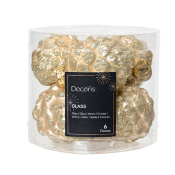 Decoris - Dennenappel glas d5h7 cm prl ass 6st kerst