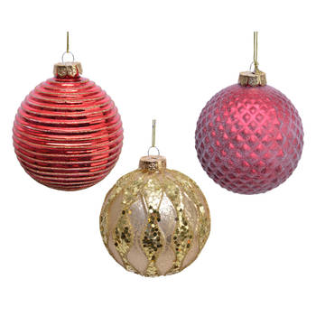 Decoris - Kerstbal glas d10 cm rood/goud a3