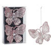 Christmas Decoration kersthangers vlinders - 2x - 15 cm - roze - Kersthangers