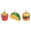 Christmas Decorations kershangers hamburger, friet, sandwich -3x- glas - Kersthangers