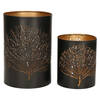 Windlichten set - Bamboe - 2x - zwart/goud - metaal - 10/15 cm - waxinelichthouder - Waxinelichtjeshouders