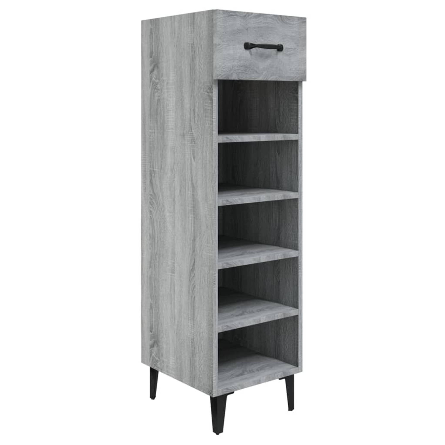 The Living Store Schoenenkast - Trendy - Meubelen - Afmeting- 30 x 35 x 105 cm - Materiaal- Bewerkt hout en metaal - Kleur- Grijs sonoma eiken