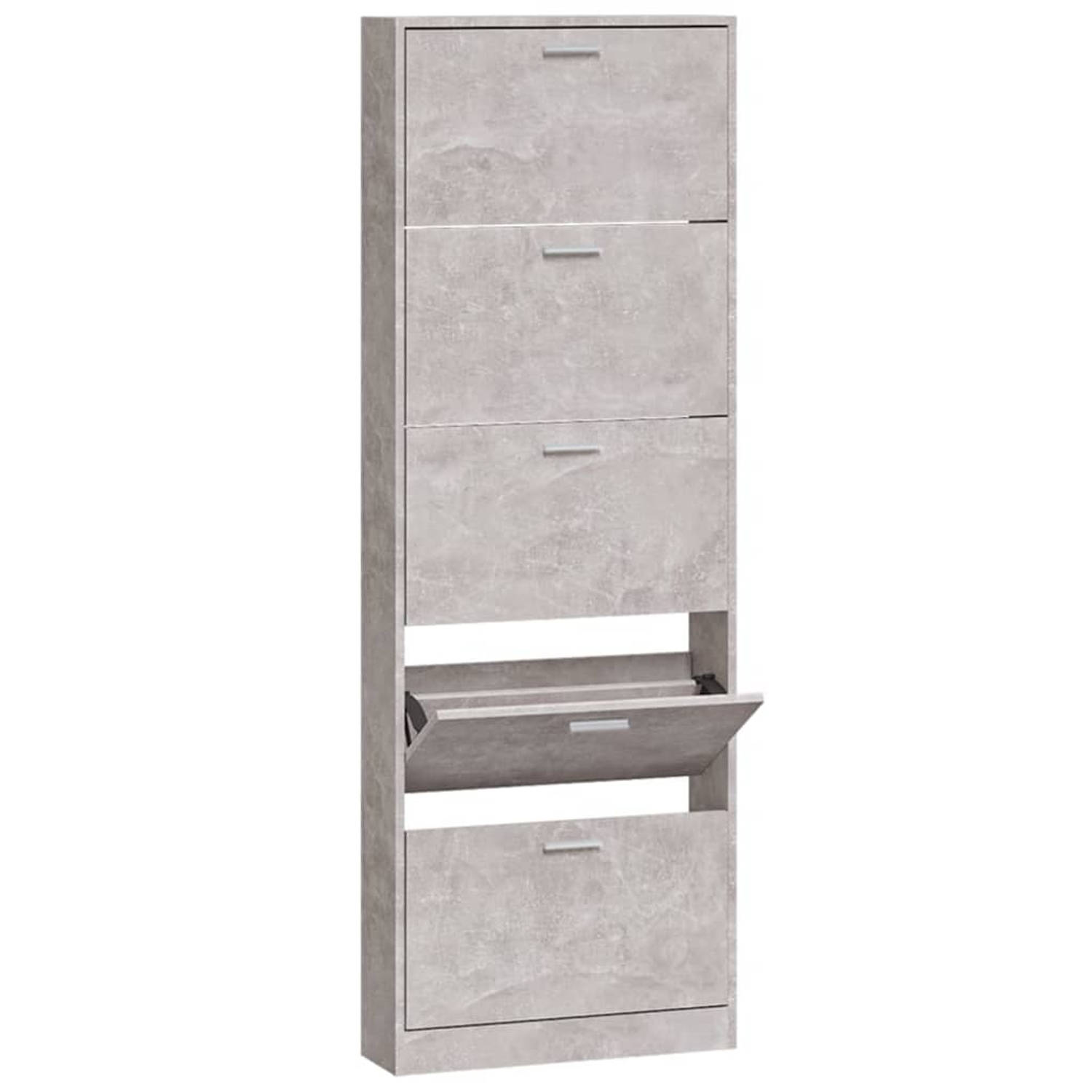 The Living Store Schoenenkast Betongrijs - 59 x 17 x 169 cm - 5 lades