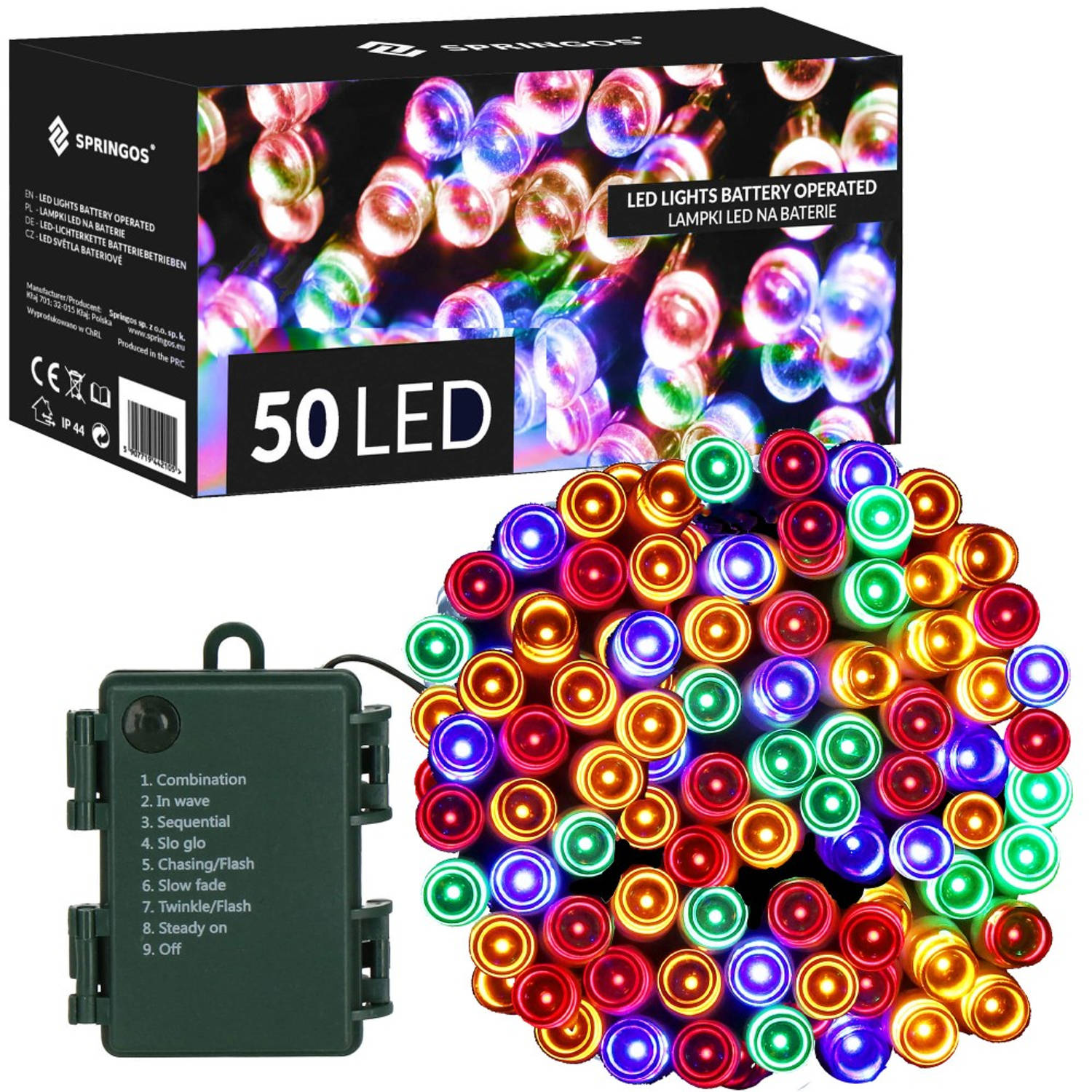 Springos Kerstverlichting | 5,5 m | Batterij | 50 LED | Multicolor