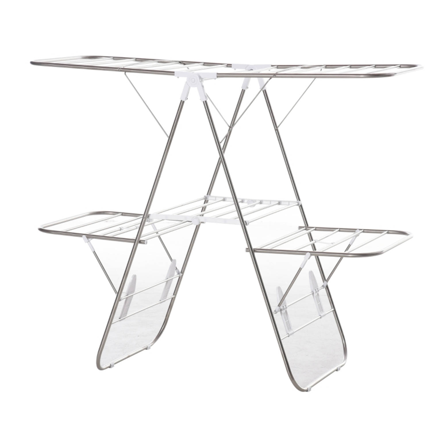 Zenzee Wasrek inklapbaar wasrek staand 3-Traps vleugel droogrek zilver RVS Kunststof -138 x 60,5 x 1