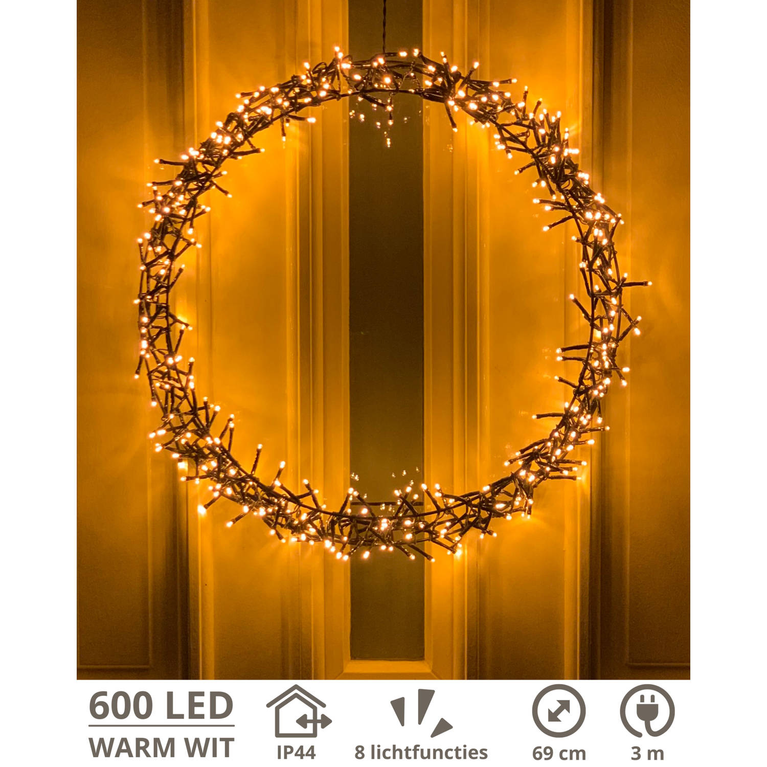 Kerstkrans - 600 LED - Ø69 cm - Warmwit - XXL - Kersthanger - Lichtkrans - Kerstdecoratie - Kerstversiering - Kerst