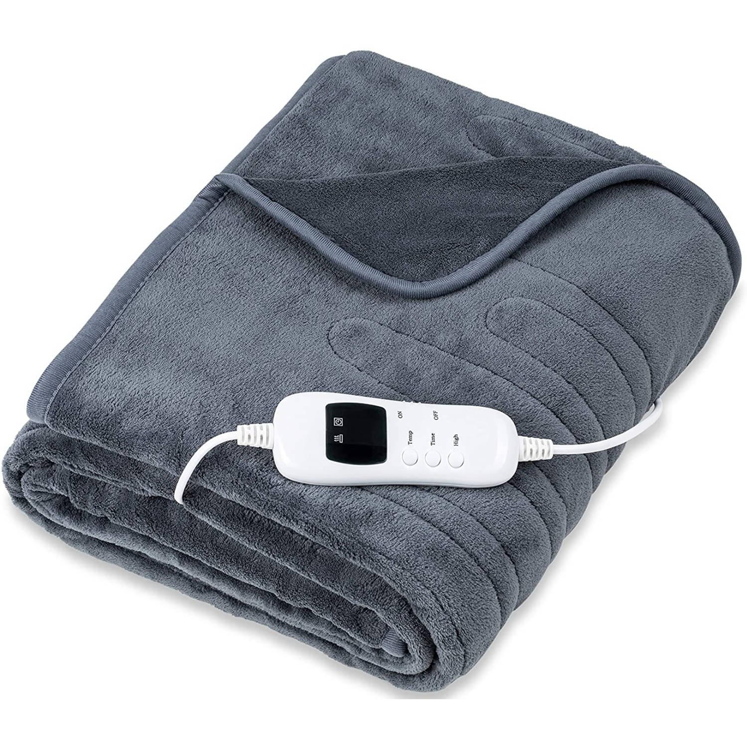 Elektrische deken, grijs, verwarmde deken, XXL verwarmingsdeken, 200 x 180 cm, automatisch uitschake