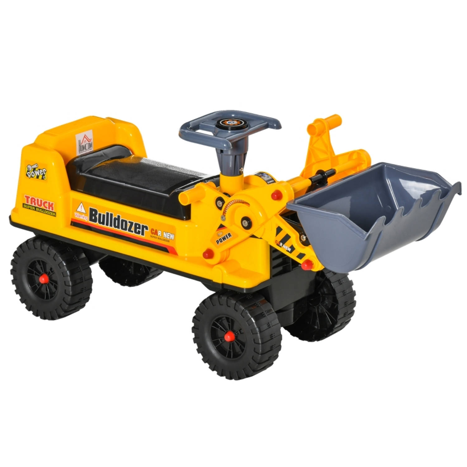 Graafmachine speelgoed Loopauto Loopwagen Bulldozer geel-zwart-grijs 70 x 26 x 37 cm