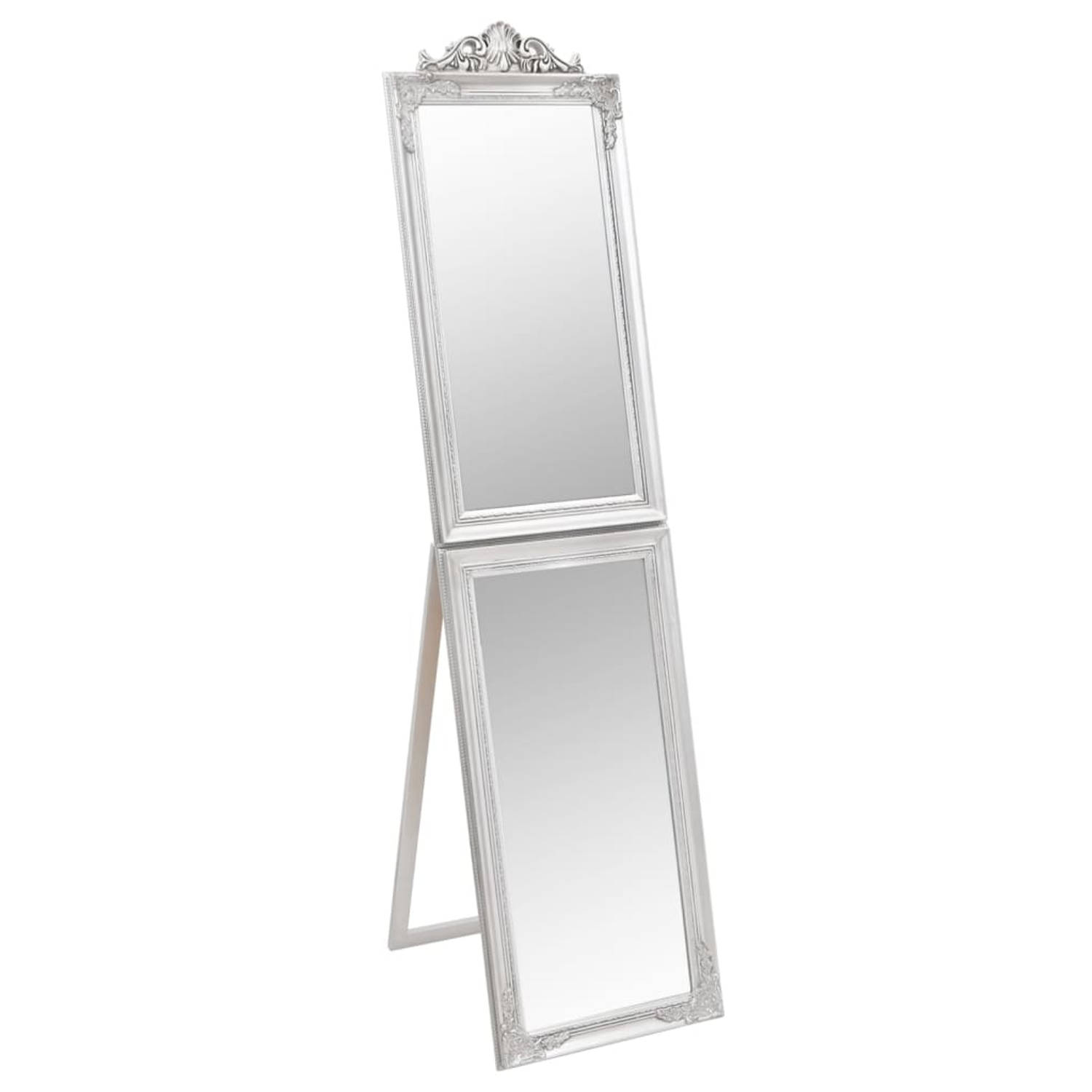 The Living Store Spiegel vrijstaand 45x180 cm wit zilverkleurig - Spiegel