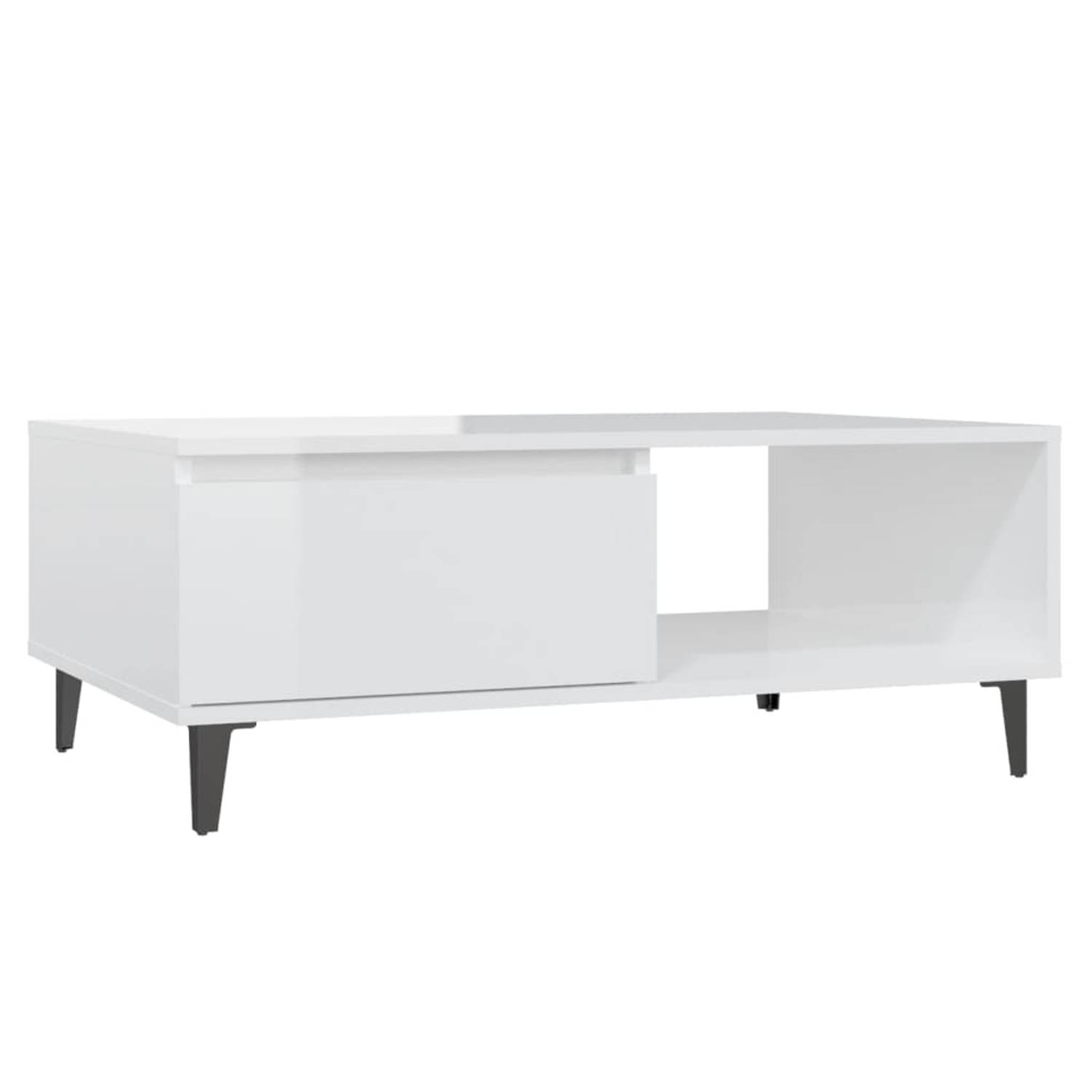 The Living Store Middentafel - Hoogglans wit - 90 x 60 x 35 cm - Spaanplaat en metaal