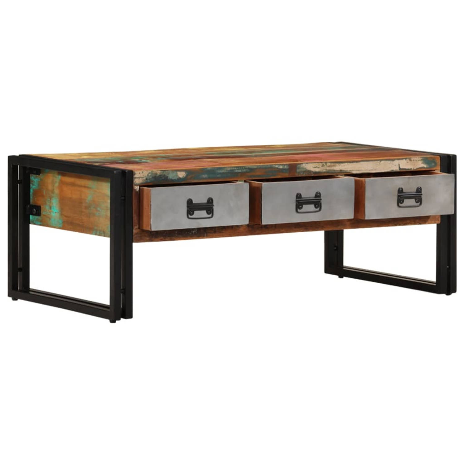 The Living Store Salontafel Vintage Houten 100 x 50 x 35 cm Gerecycled Met 3 lades