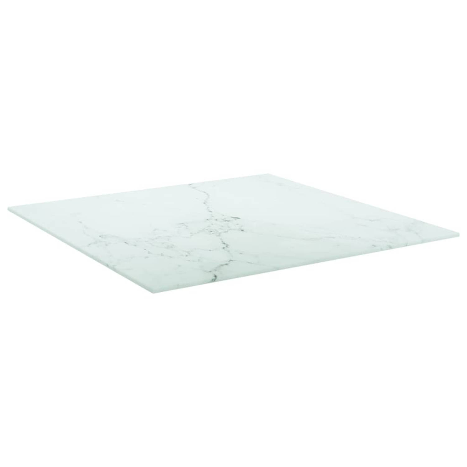 The Living Store Tafelblad Gehard Glas - 60 x 60 cm - Wit - 6 mm - Marmeren Design