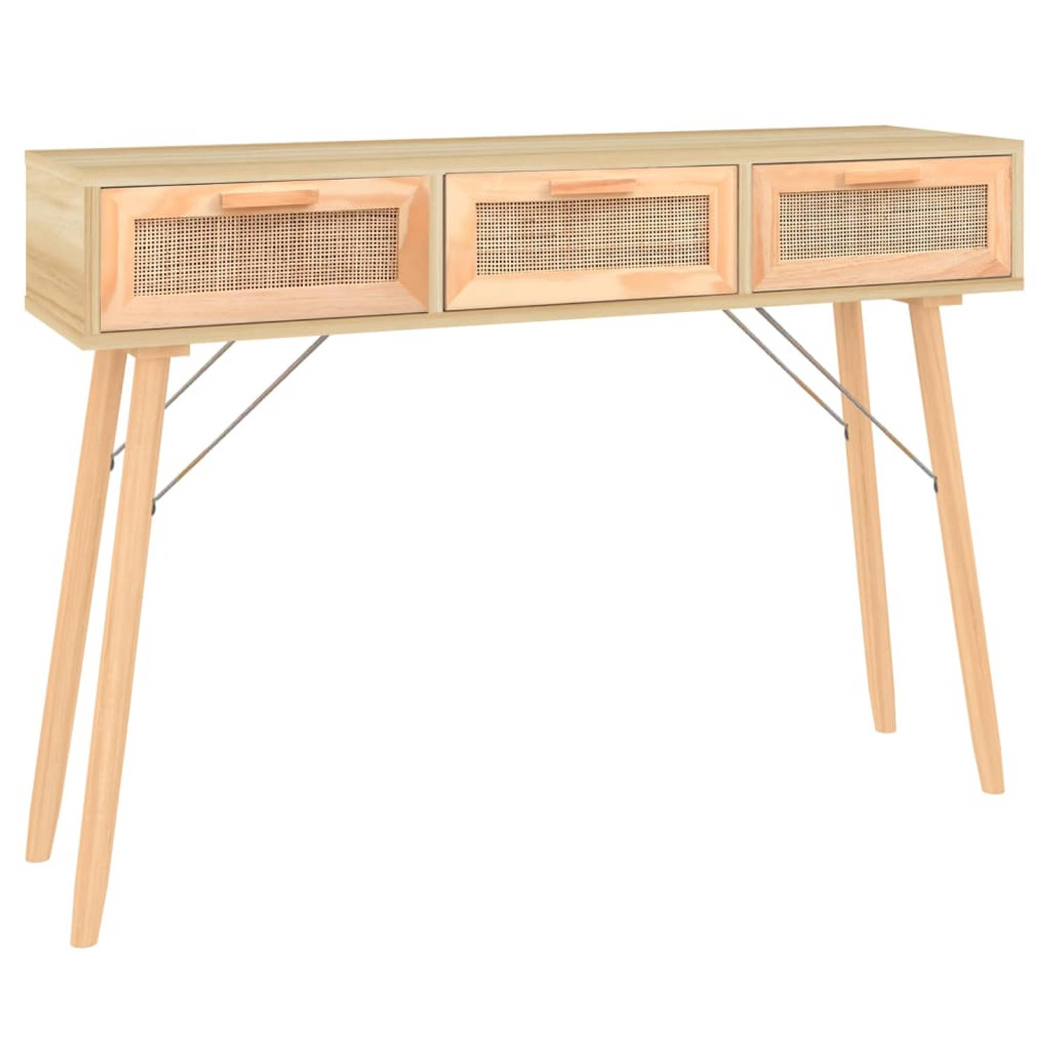 The Living Store Wandtafel 105x30x75 cm massief grenenhout en natuurlijk rattan - Tafel