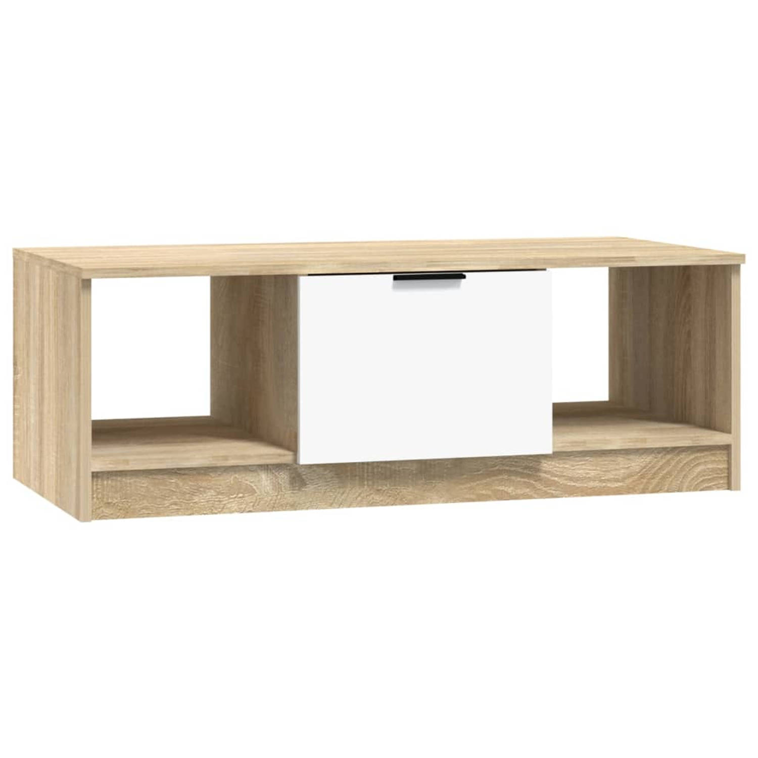 The Living Store Salontafel 102x50x36 cm Wit en Sonoma eiken Hoge kwaliteit bewerkt hout