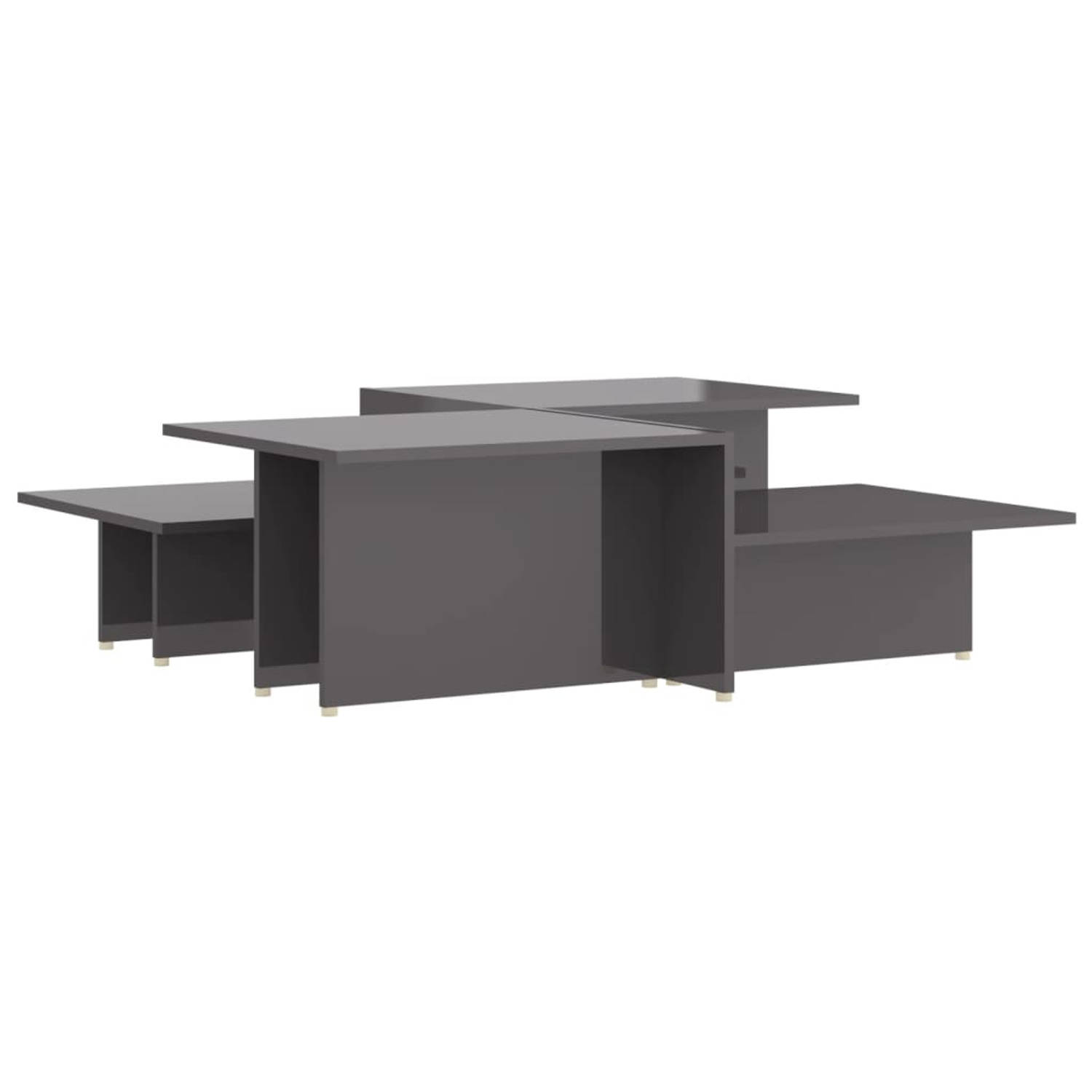 The Living Store Salontafels 2 st 111-5x50x33 cm bewerkt hout hoogglans grijs - Tafel