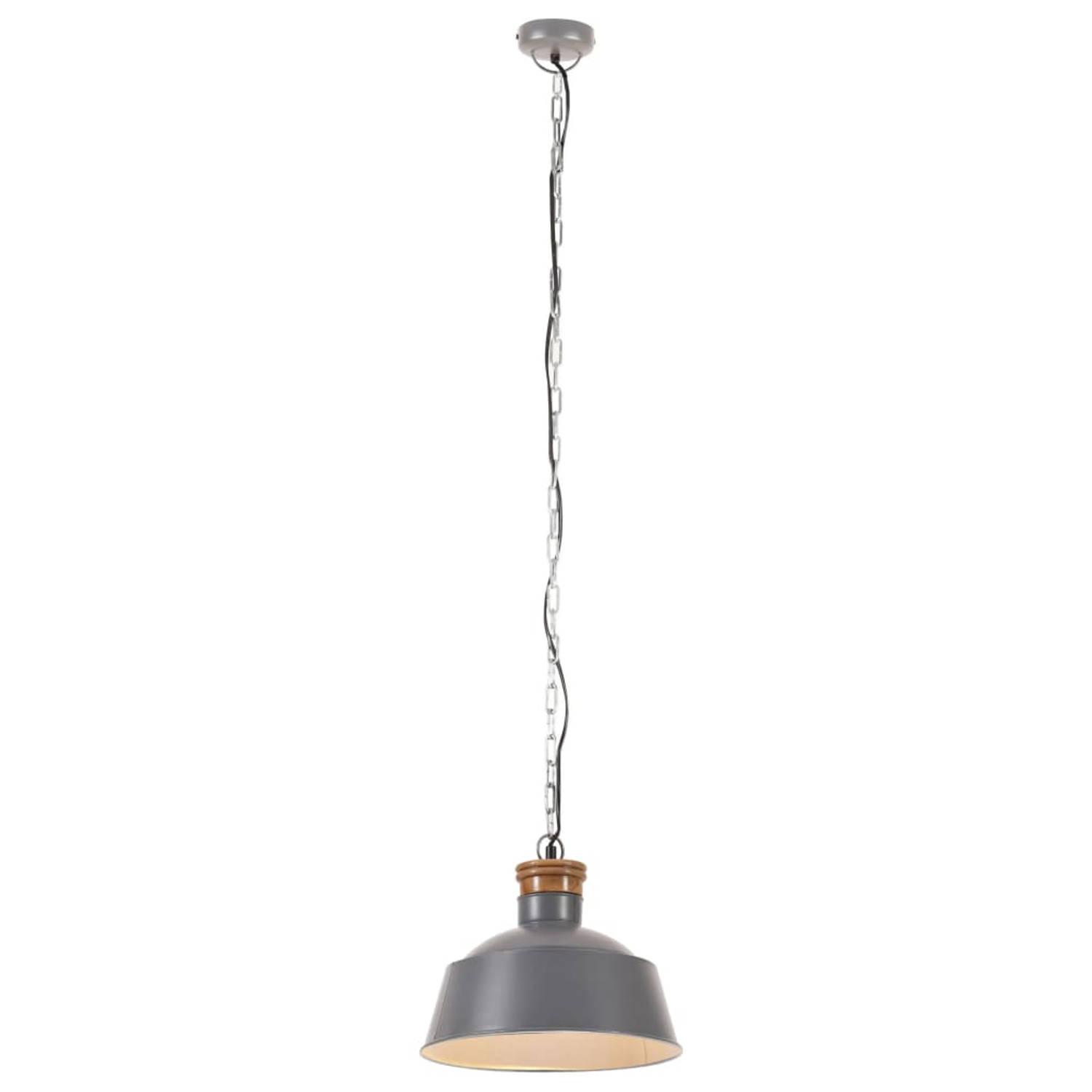 The Living Store Hanglamp Industrieel Grijs IJzer en Mangohout 32 x 130 cm