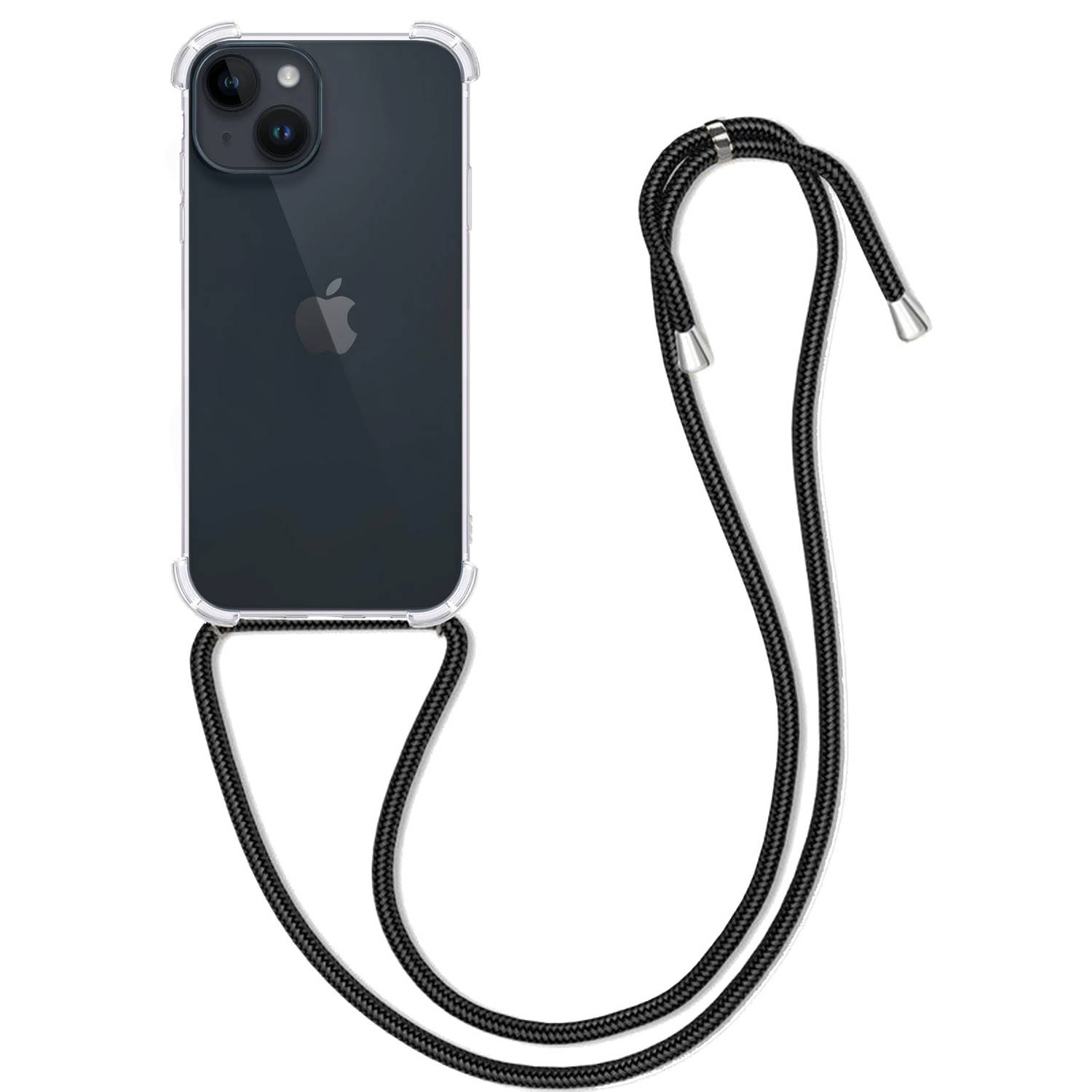 Basey Apple iPhone 15 Plus Hoesje Met Koord Hoes Siliconen Case Transparant
