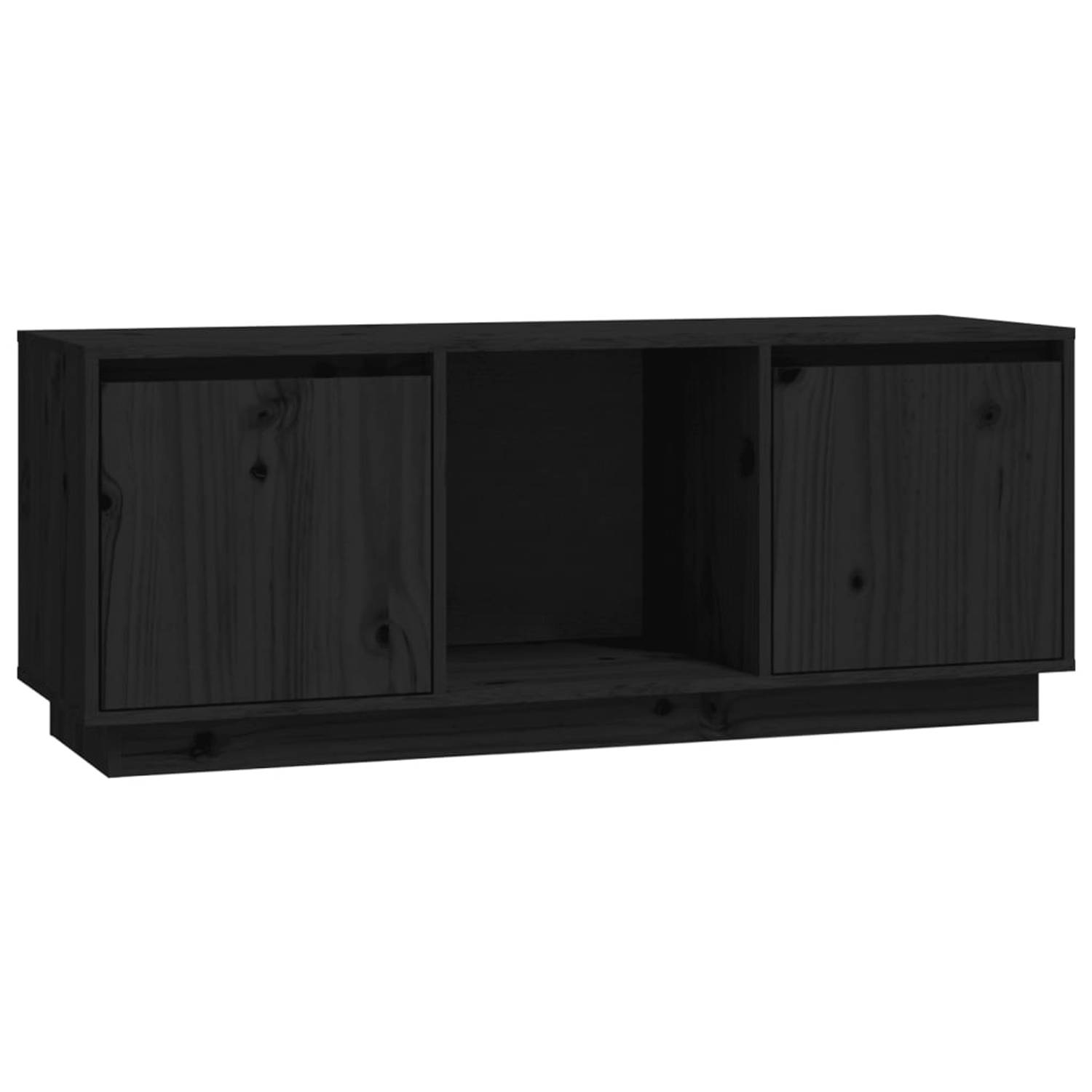 The Living Store TV-meubel - zwart - 110.5 x 35 x 44 cm - massief grenenhout