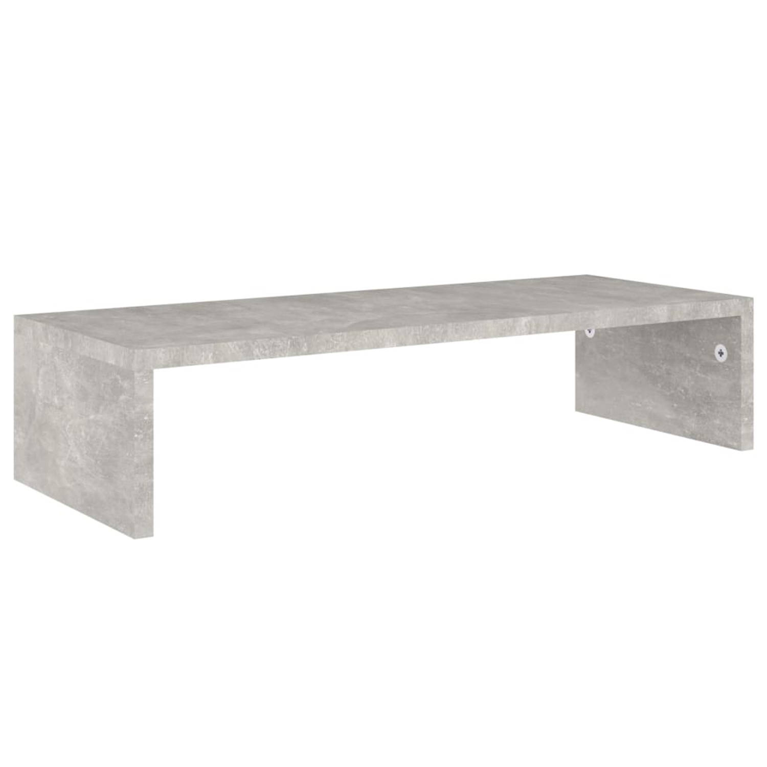 The Living Store Monitorstandaard 60x23,5x12 cm bewerkt hout betongrijs