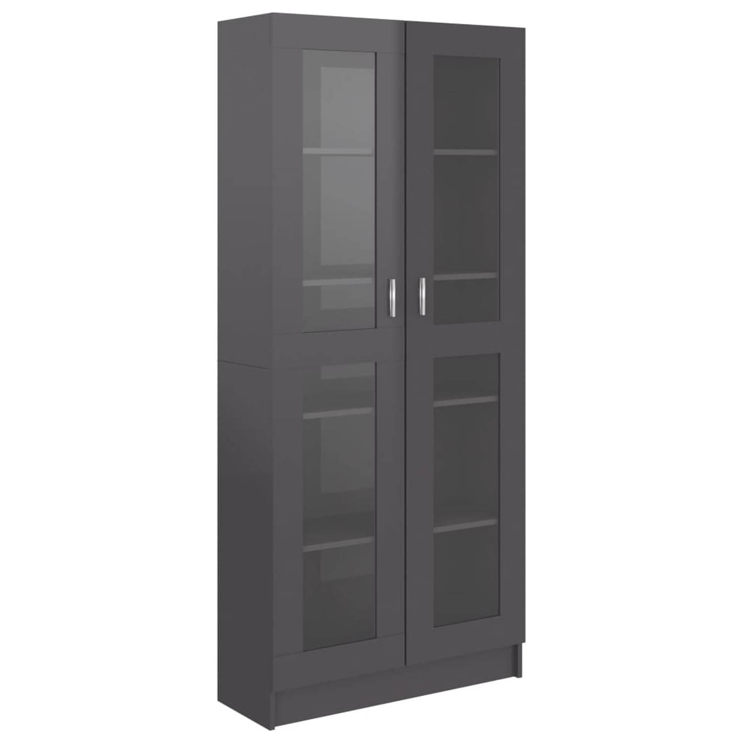 The Living Store Vitrinekast - Hoogglans Grijs - 82.5 x 30.5 x 185.5 cm