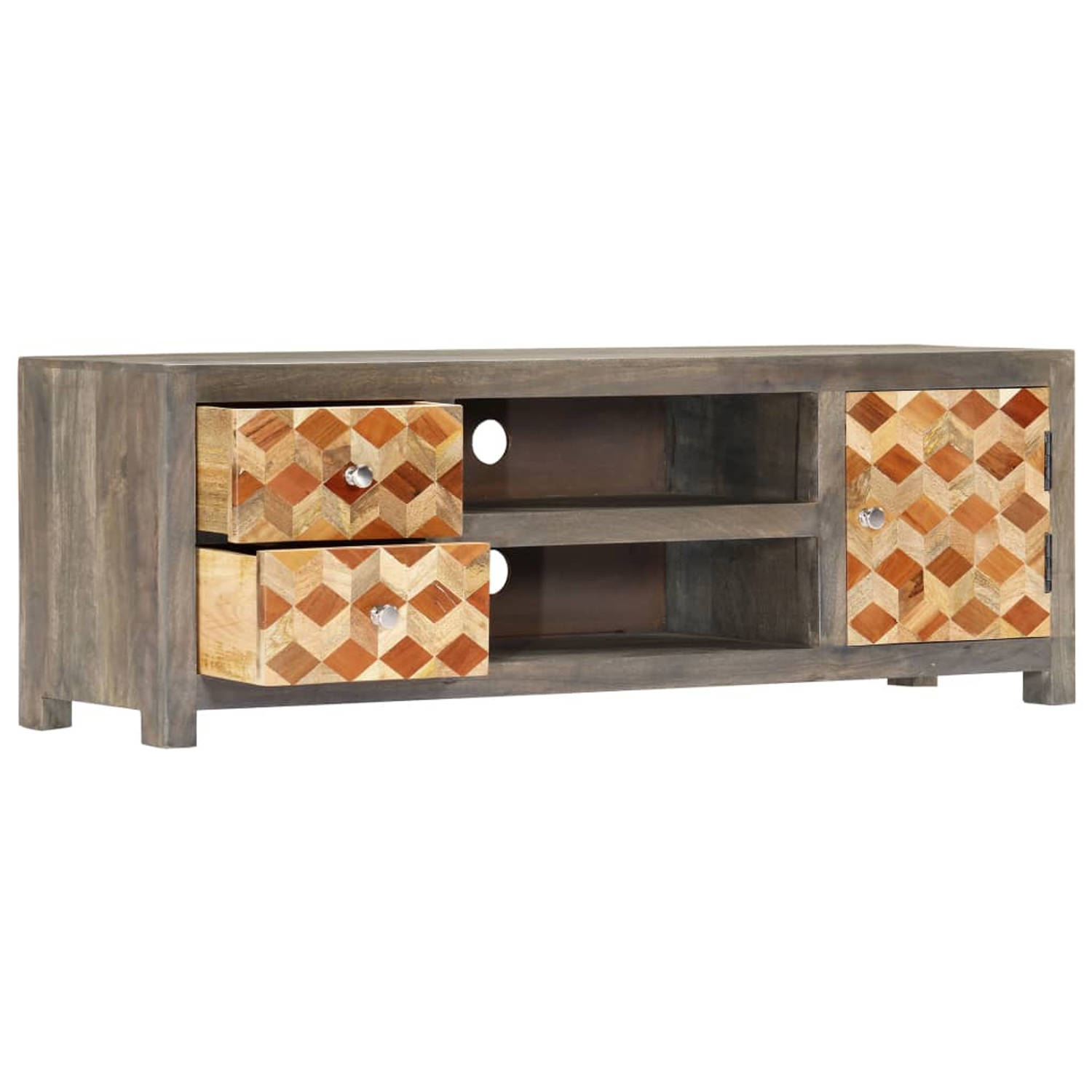 The Living Store TV-meubel Mangohout/Grijs-Bruin 120x30x40cm - Elegante opbergruimte met deur - lades en vakken