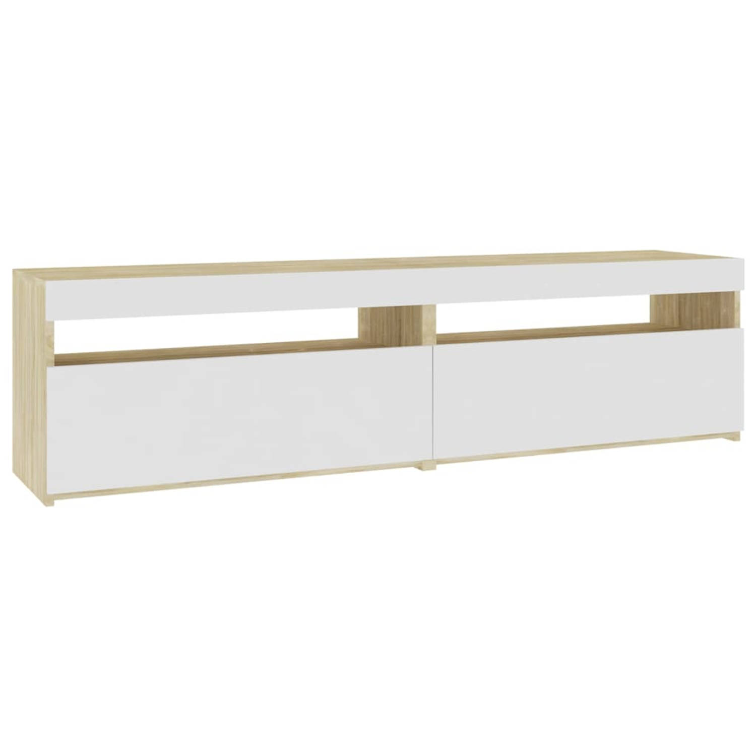 The Living Store TV-meubels - LED-verlichting - Moderne Stijl - Voldoende opbergruimte - Wit en Sonoma Eiken - 75 x 35 x 40 cm