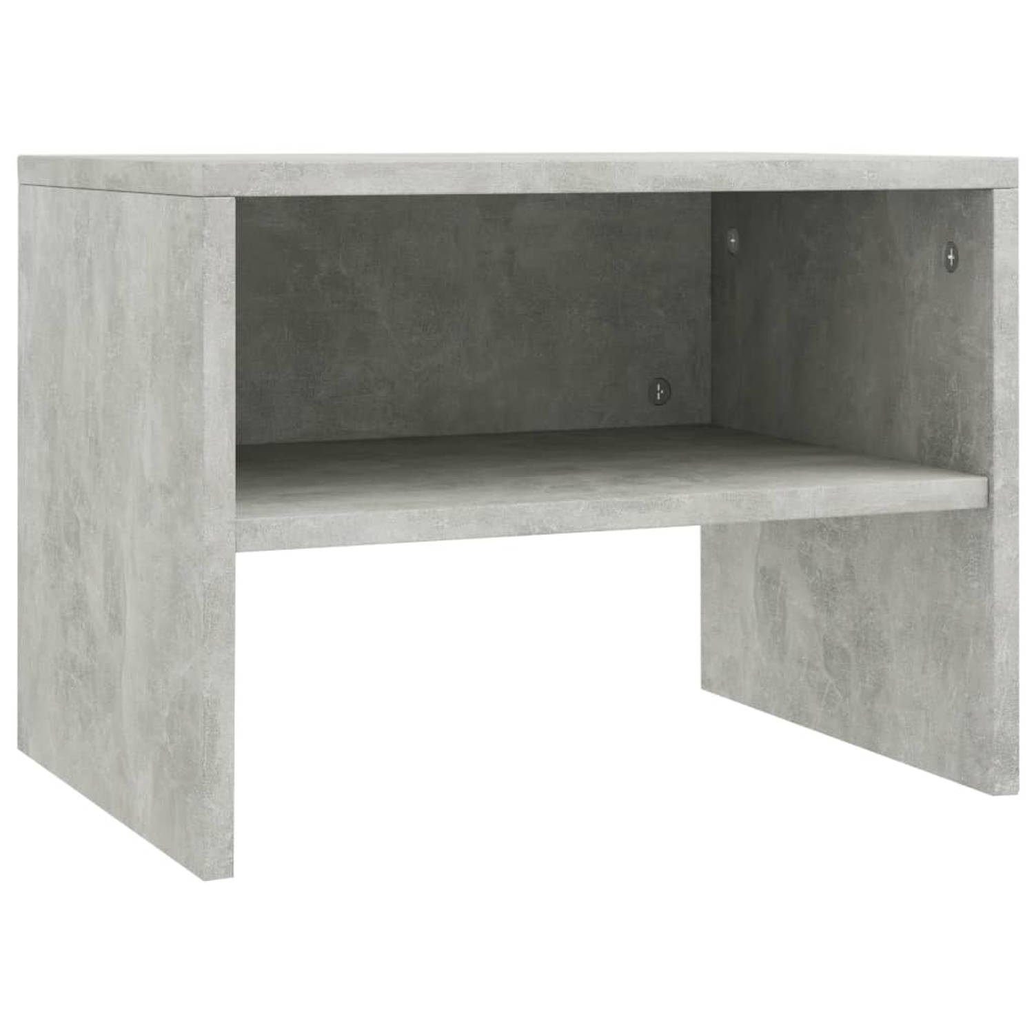 The Living Store Nachtkastje 40x30x30 cm bewerkt hout betongrijs - Kast
