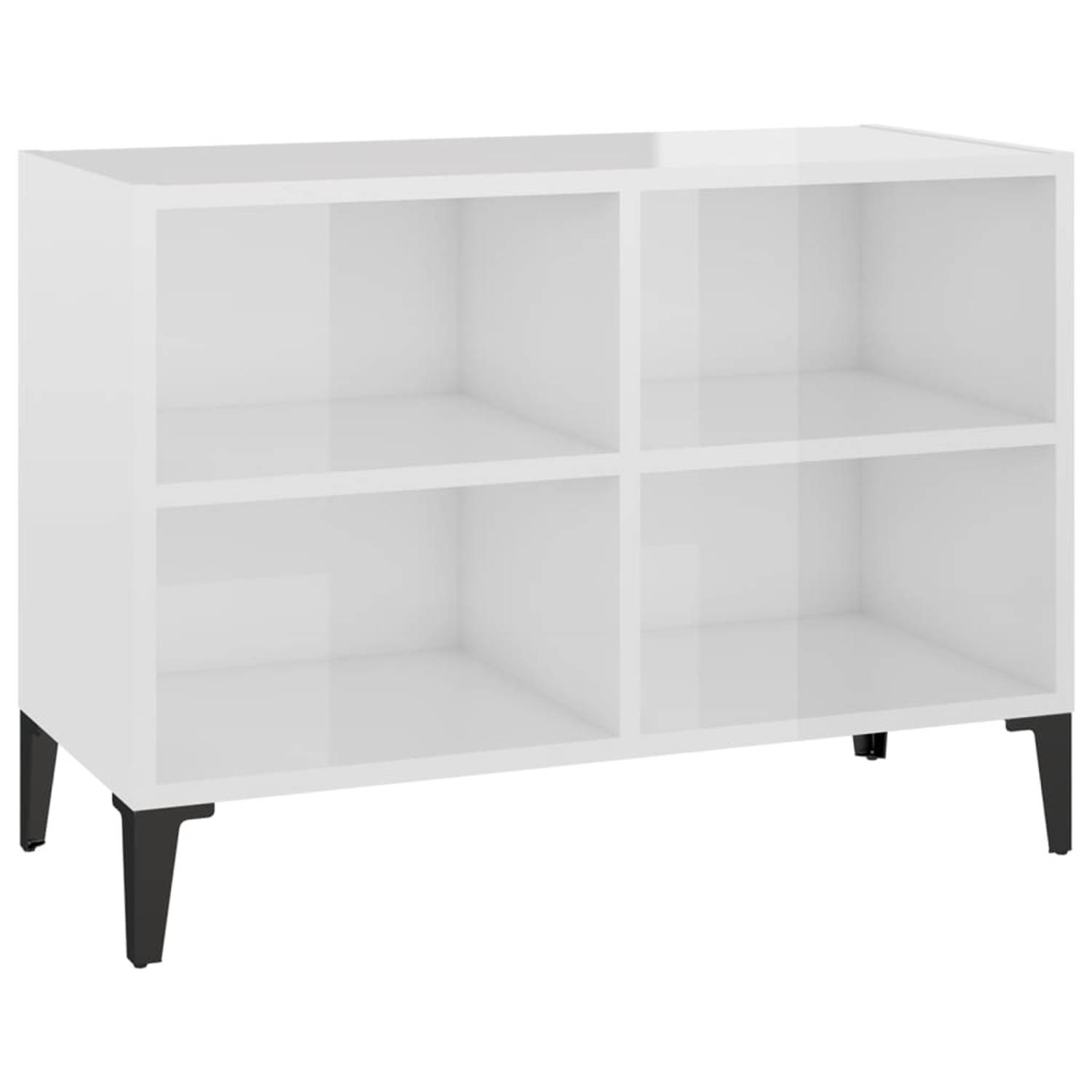 The Living Store tv-meubel industrieel design - 69.5x30x50cm - hoogglans wit - met 4 poten - 4 vakken - montageset voor wandmontage
