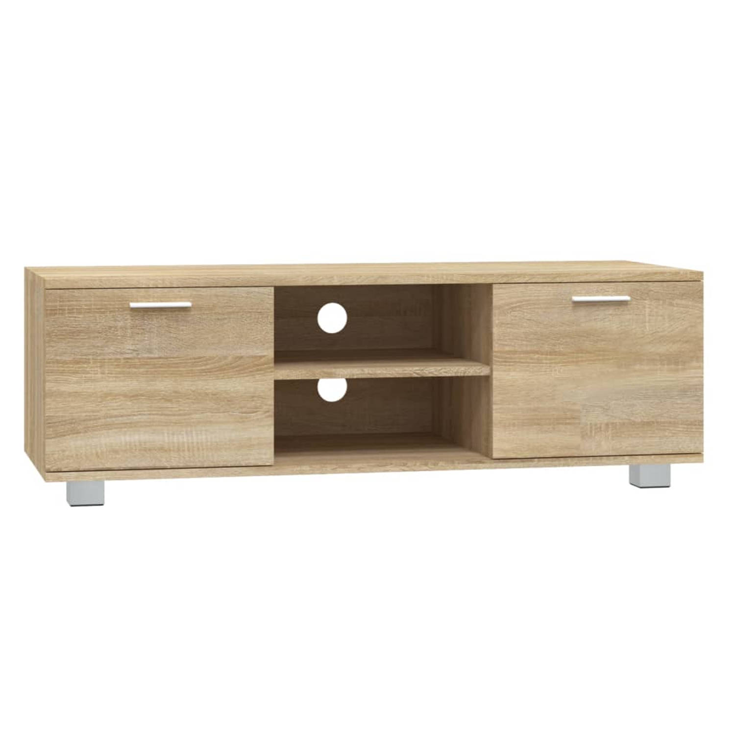 The Living Store TV-meubel Sonoma eiken - 120 x 40.5 x 35 cm - Duurzaam hout - 4 vakken - Kabelgaten