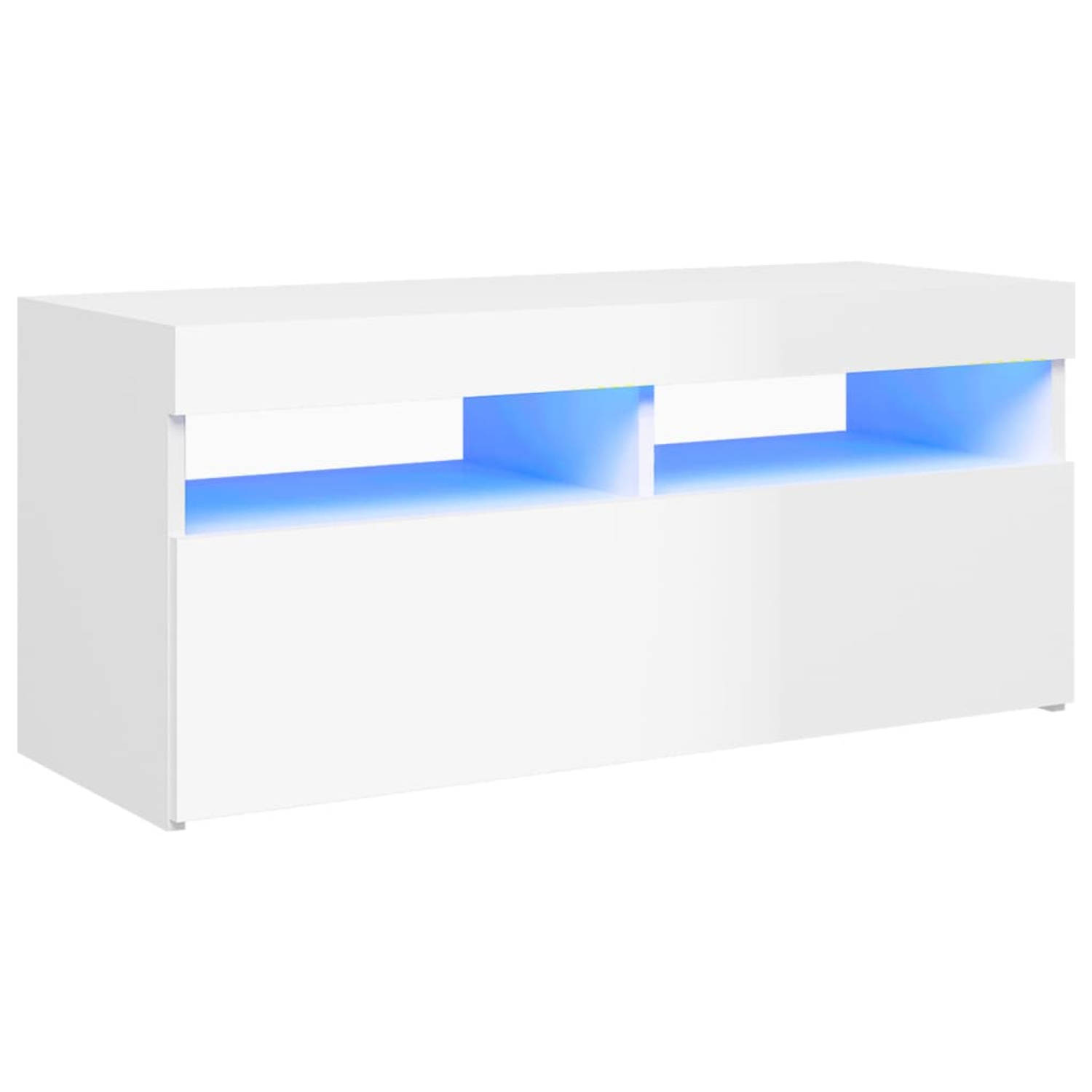 The Living Store Tv-meubel Hifi-kast 90 x 35 x 40 cm Hoogglans wit RGB LED-verlichting